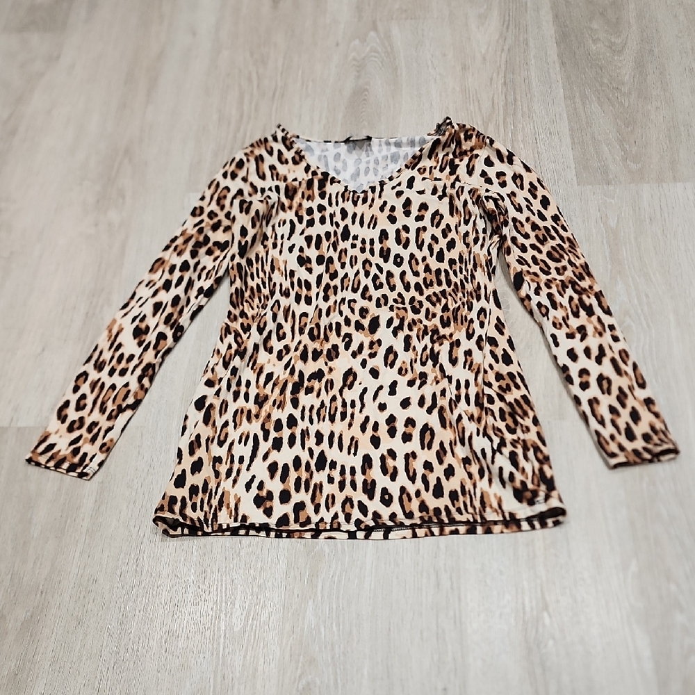 VENUS Leopard Print Long Sleeve Top - Tan, Black